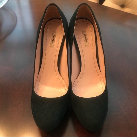 Mini Miu Platform Suede High Heels Forest Green - Picture 4 of 7